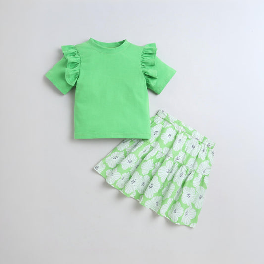 Aww Hunnie Girls’ Cotton Jersey Half-Sleeve Top & Floral Skirt Set – Everyday Elegance