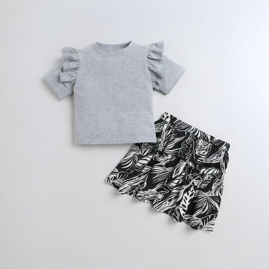 Aww Hunnie Girls’ Cotton-Jersey Half-Sleeve Top & Leaves-Print Skirt Set – Playful Comfort