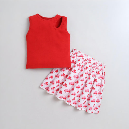 Aww Hunnie Girls’ Cotton Rib Sleeveless Top & Floral Skirt Set – Premium Playwear