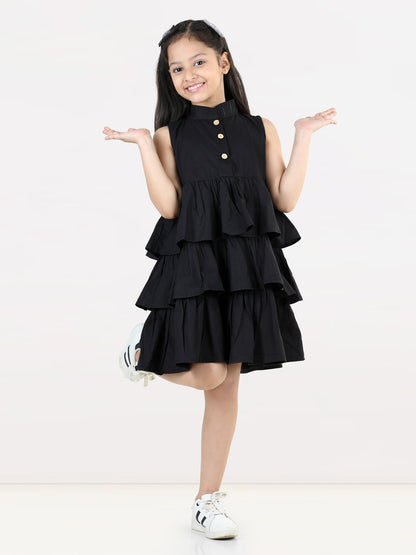 Aww Hunnie Girls Pure Cotton Ruffle-Layer Knee-Length Summer Dress – 4 Vibrant Colors