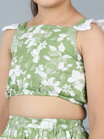 Girls Floral Print Button Top & Skirt Set – Chic and Casual - Pure, Chemical-Free Kidswear