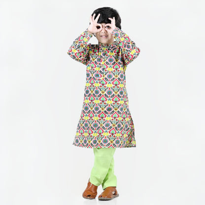 Aww Hunnie Boys Jaipuri Cotton Kurta & Green Pajama Set – Organic Kidswear