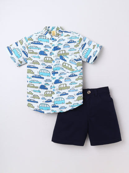 Car‑Print Cotton Shirt & Shorts Set for Boys | Aww Hunnie