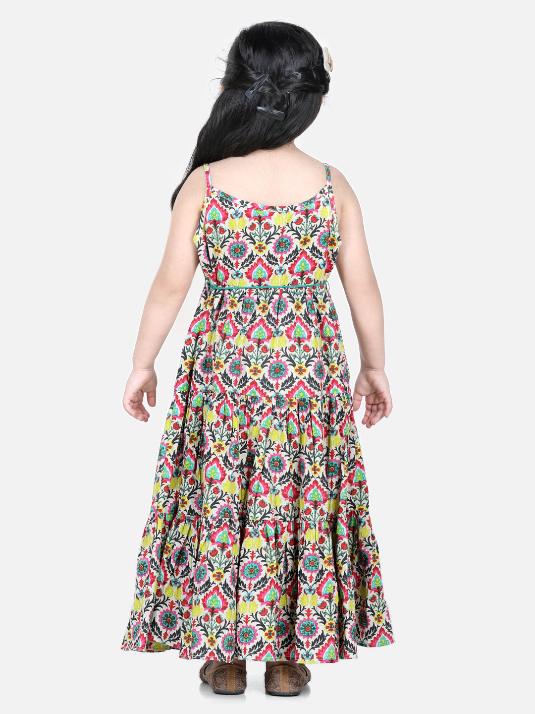 Aww Hunnie Girls’ Jaipuri Print 100% Cotton Ethnic Fit-&-Flare Dress – Festive Green & Pink (2–10 yrs)
