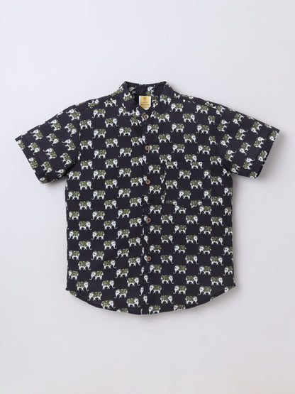 Black Elephant‑Print Cotton Shirt & Shorts Set | Aww Hunnie