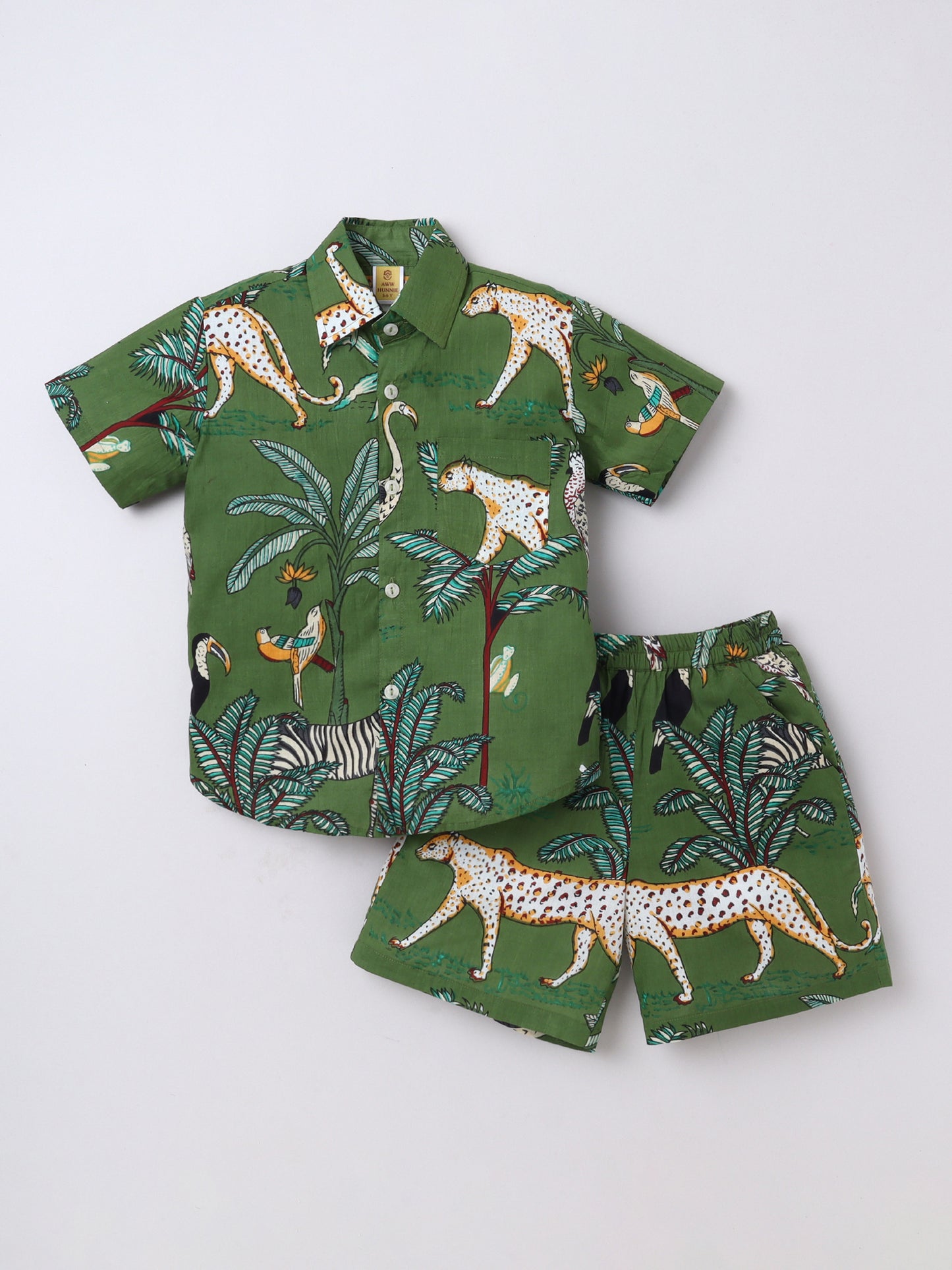 Jungle‑Print Cotton Shirt & Shorts Set | Aww Hunnie Kidswear