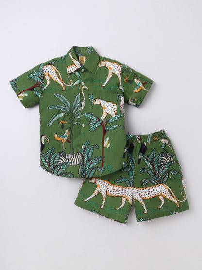 Jungle‑Print Cotton Shirt & Shorts Set | Aww Hunnie Kidswear