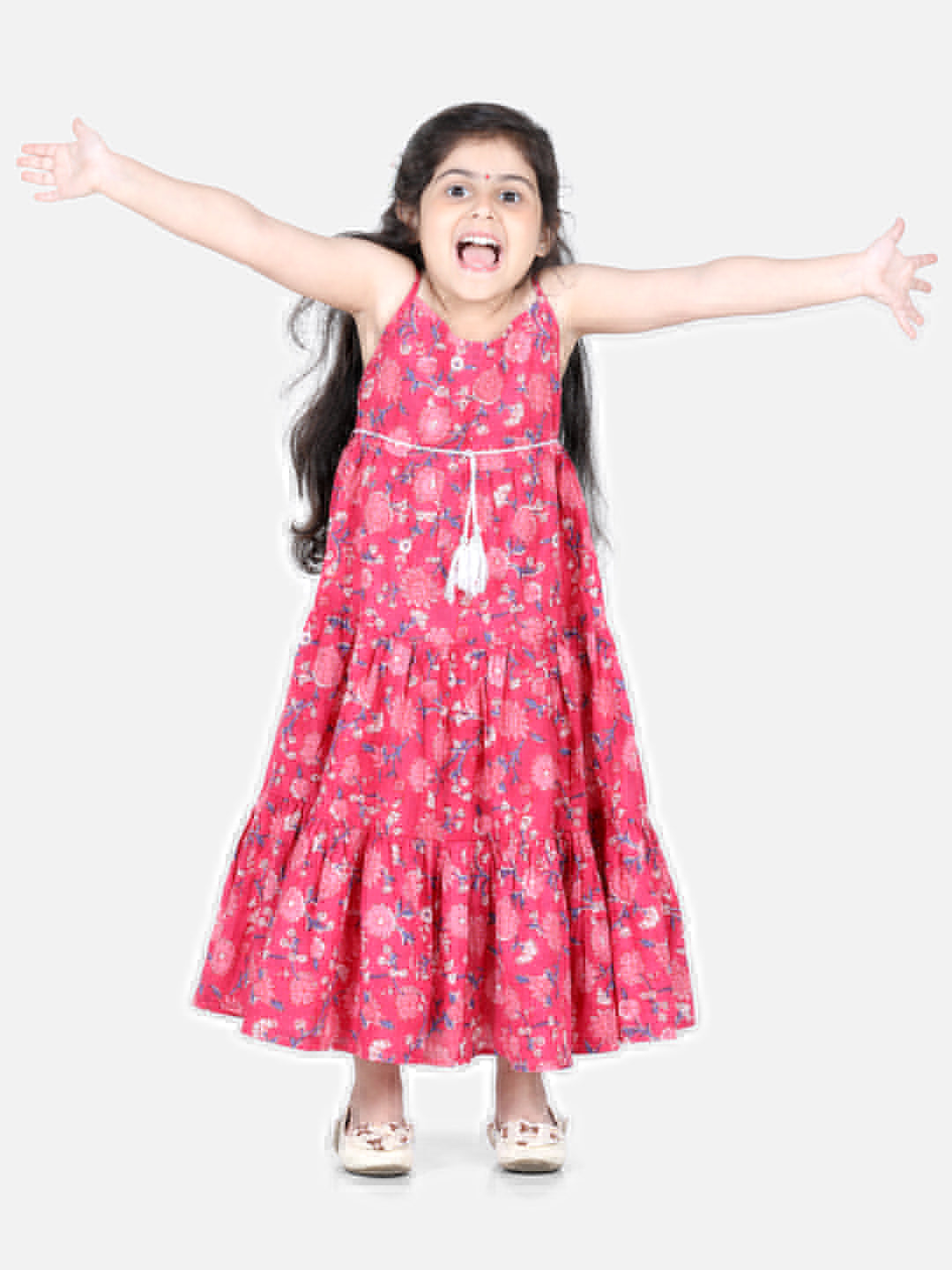 Aww Hunnie Girls’ Jaipuri Print 100% Cotton Ethnic Fit-&-Flare Dress – Festive Green & Pink (2–10 yrs)