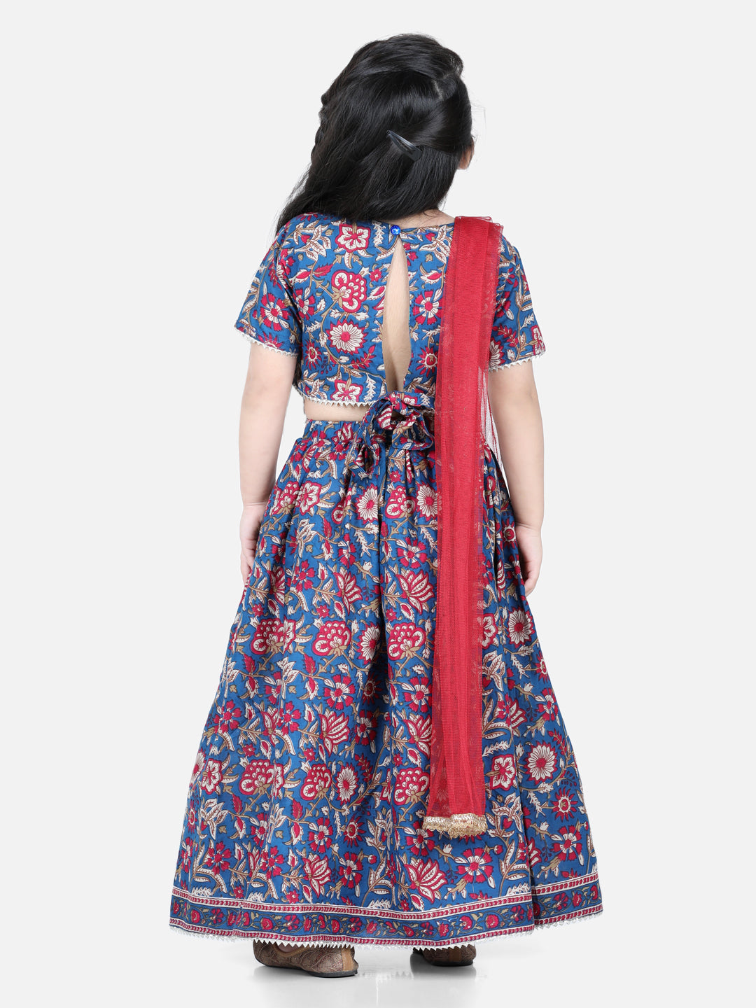Aww Hunnie Girls Blue Jaipuri Cotton Lehenga Choli with Net Dupatta – Premium Festive Wear