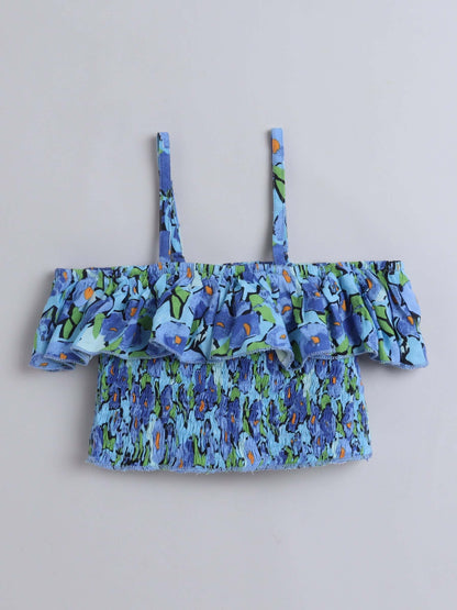 Girls Off-Shoulder Crop Top & Bottom Set – Fresh Green Style - Pure, Chemical-Free Kidswear