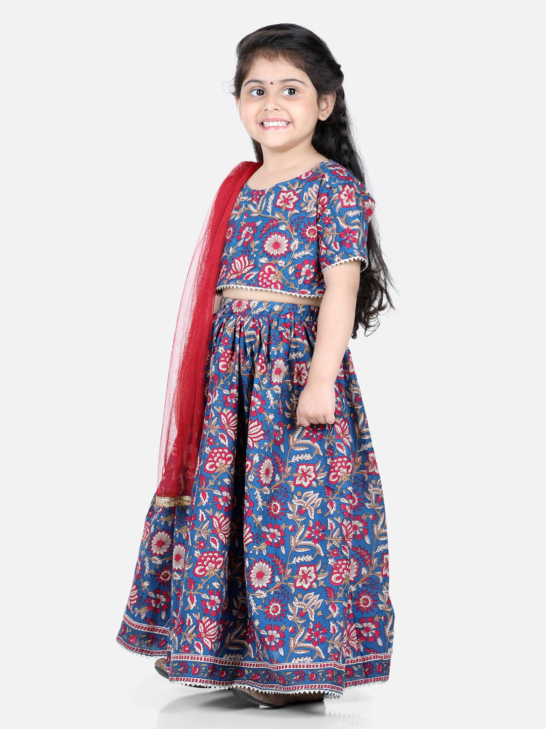 Aww Hunnie Girls Blue Jaipuri Cotton Lehenga Choli with Net Dupatta – Premium Festive Wear