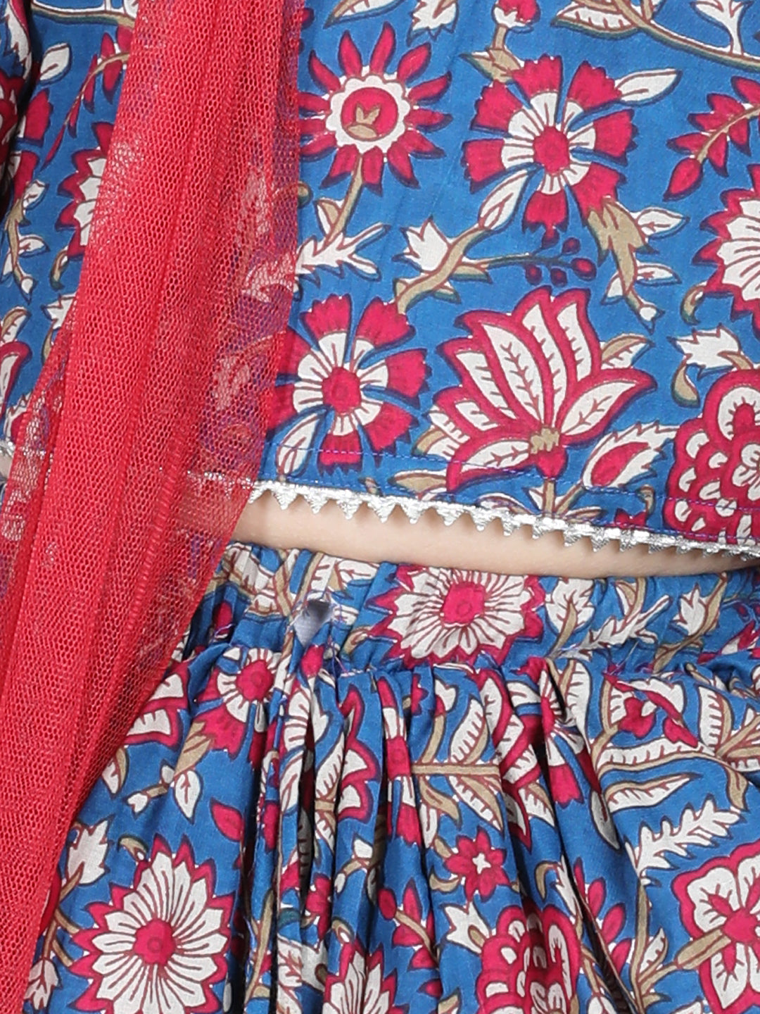 Aww Hunnie Girls Blue Jaipuri Cotton Lehenga Choli with Net Dupatta – Premium Festive Wear