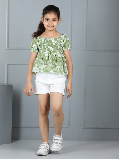 Aww Hunnie Girls’ Floral Peplum Top & 2-Pocket Shorts Set – Premium Cotton Playwear