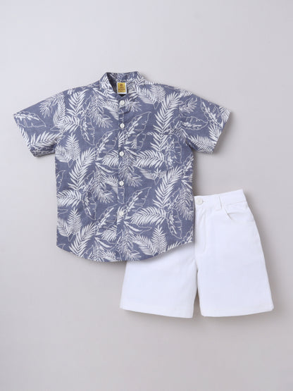 Leaf‑Print Cotton Shirt & Shorts Set for Kids | Aww Hunnie