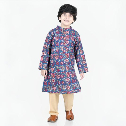 Aww Hunnie Beige Pajama & Jaipuri Cotton Kurta Set – Festive Kidswear
