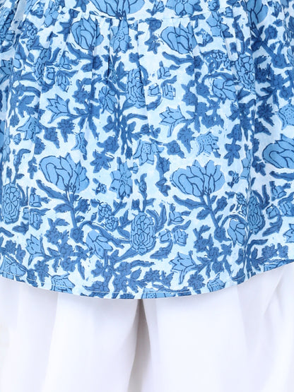 Aww Hunnie Jaipuri Print Cotton Floral Kurti & Dhoti Set for Girls