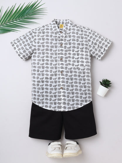 White Elephant‑Print Cotton Set for Boys | Aww Hunnie