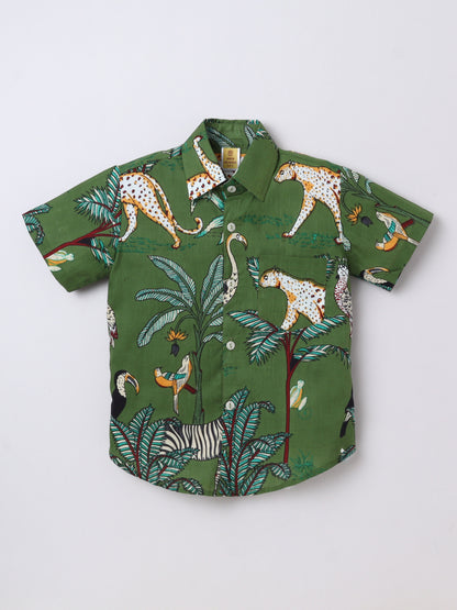 Jungle‑Print Cotton Shirt & Shorts Set | Aww Hunnie Kidswear