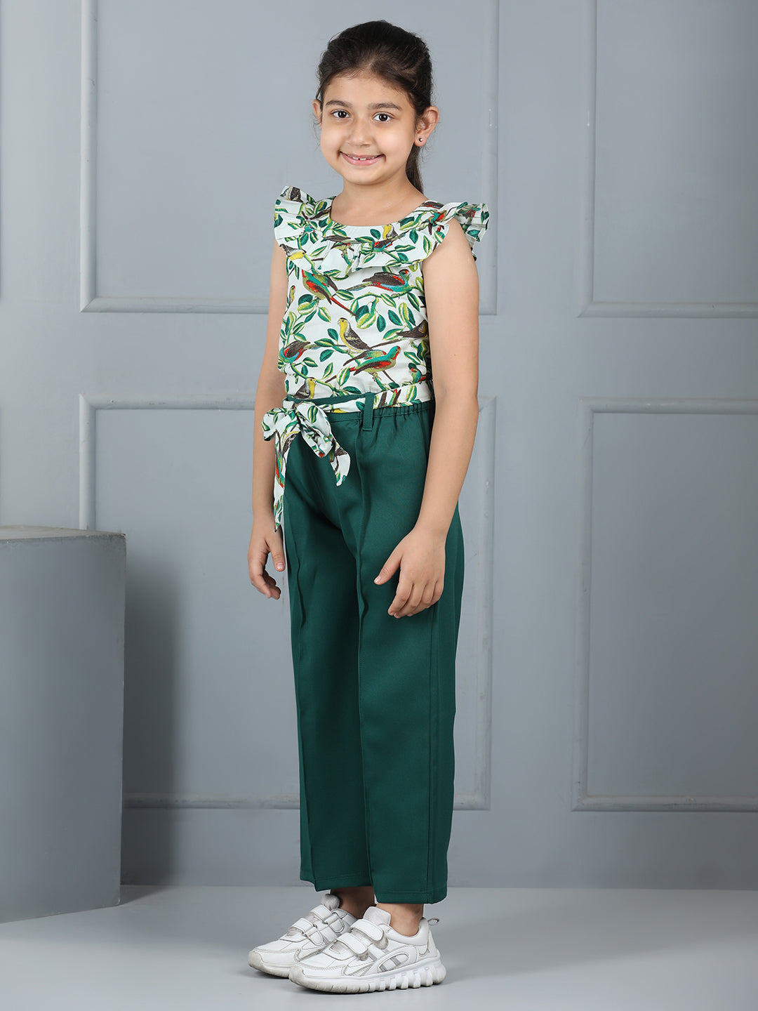 Aww Hunnie Premium Bird & Leaf-Print Top & Banana-Crepe Trouser Set – 100% Cotton