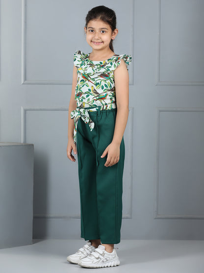 Aww Hunnie Premium Bird & Leaf-Print Top & Banana-Crepe Trouser Set – 100% Cotton