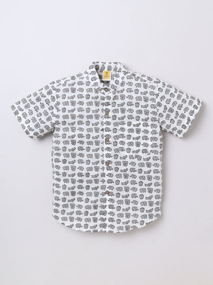 White Elephant‑Print Cotton Set for Boys | Aww Hunnie