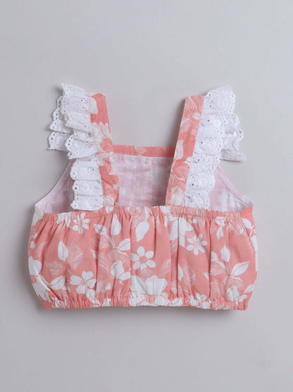 Girls Floral Print Button Top & Skirt Set – Chic and Casual - Pure, Chemical-Free Kidswear