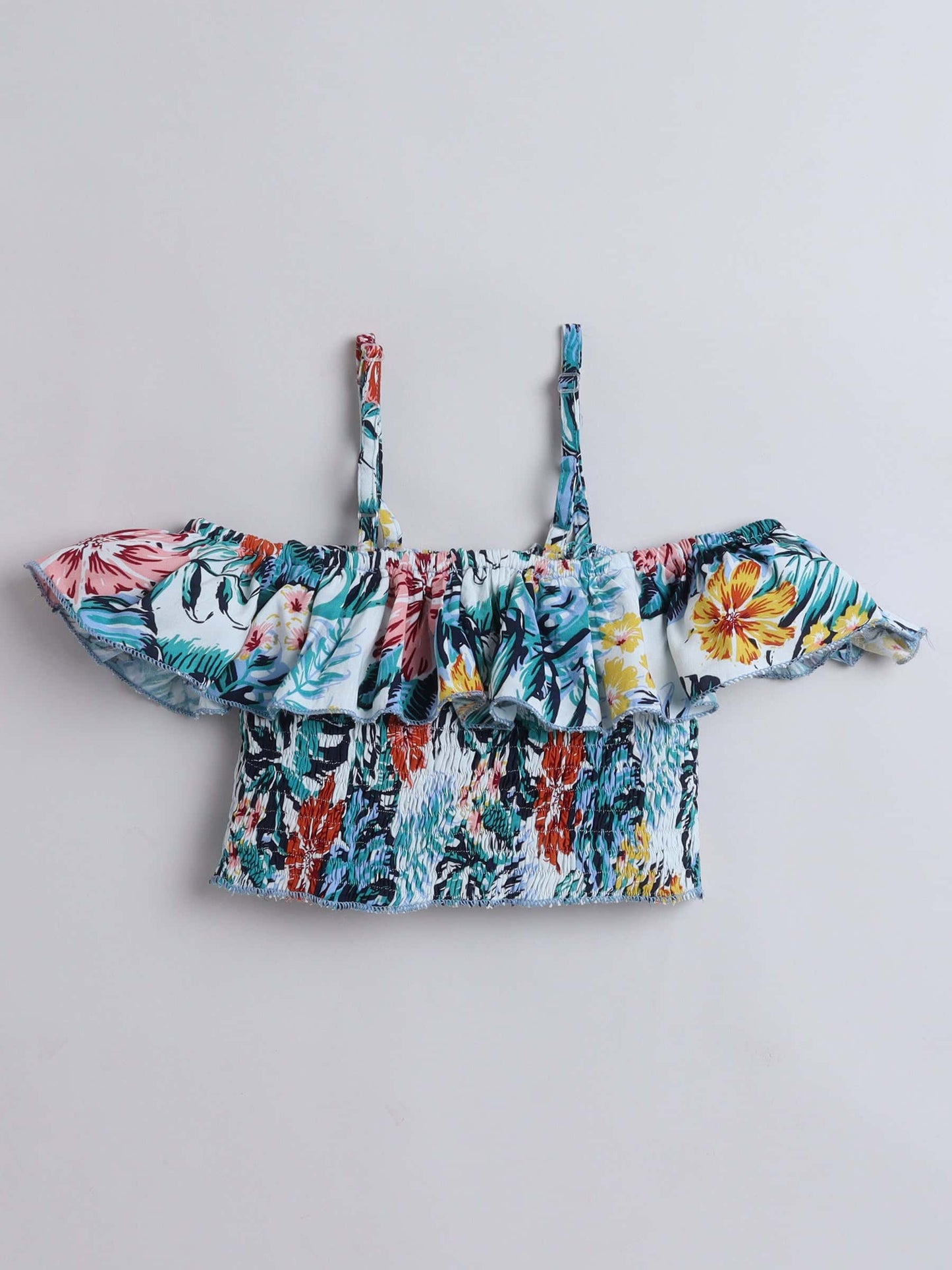 Girls Off-Shoulder Crop Top & Bottom Set – Fresh Green Style - Pure, Chemical-Free Kidswear