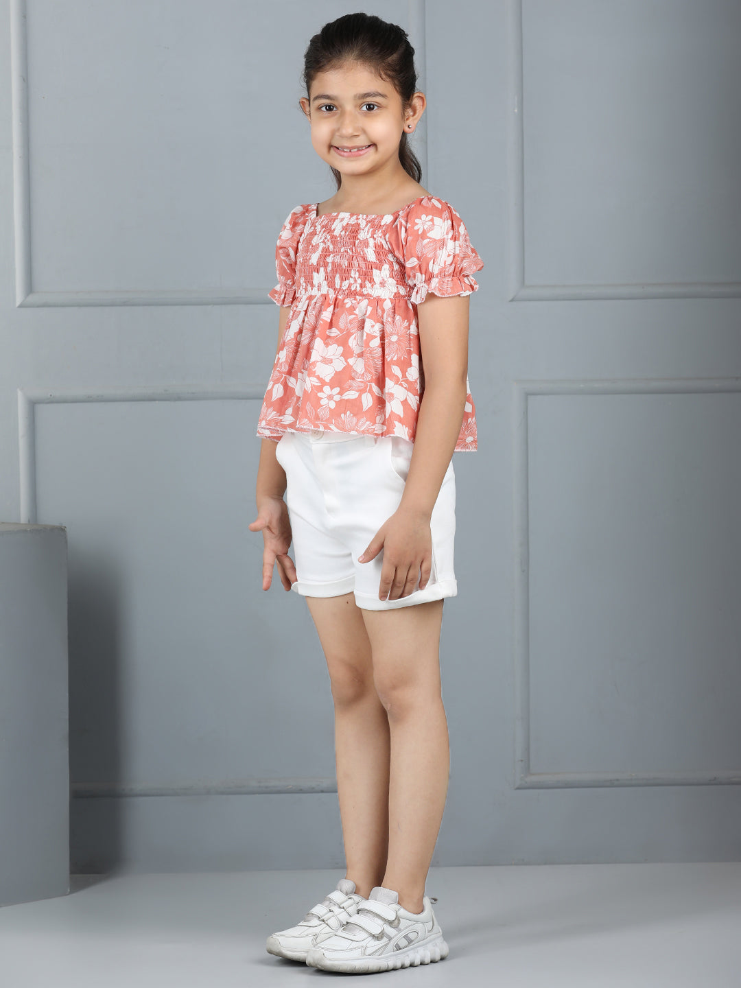 Aww Hunnie Girls’ Floral Peplum Top & 2-Pocket Shorts Set – Premium Cotton Playwear