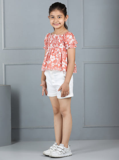 Aww Hunnie Girls’ Floral Peplum Top & 2-Pocket Shorts Set – Premium Cotton Playwear