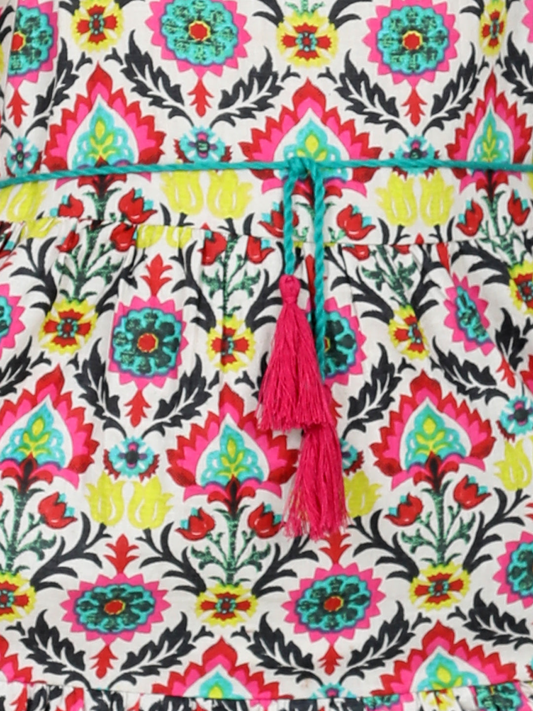 Aww Hunnie Girls’ Jaipuri Print 100% Cotton Ethnic Fit-&-Flare Dress – Festive Green & Pink (2–10 yrs)