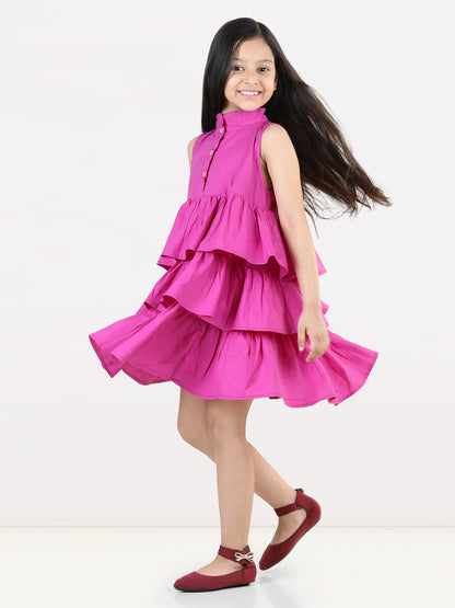 Aww Hunnie Girls Pure Cotton Ruffle-Layer Knee-Length Summer Dress – 4 Vibrant Colors