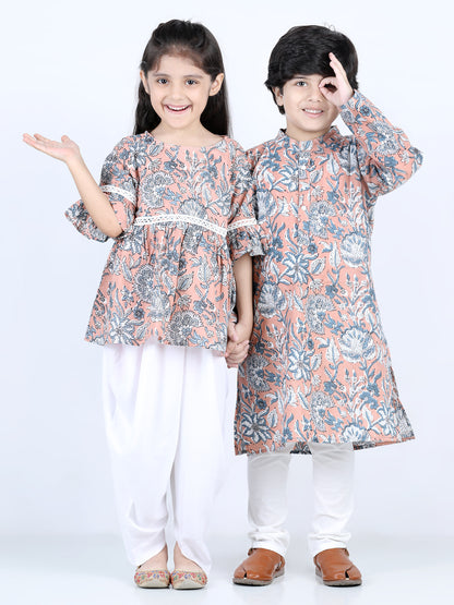 Aww Hunnie Floral Butti Cotton Kurta & Pajama Set for Kids