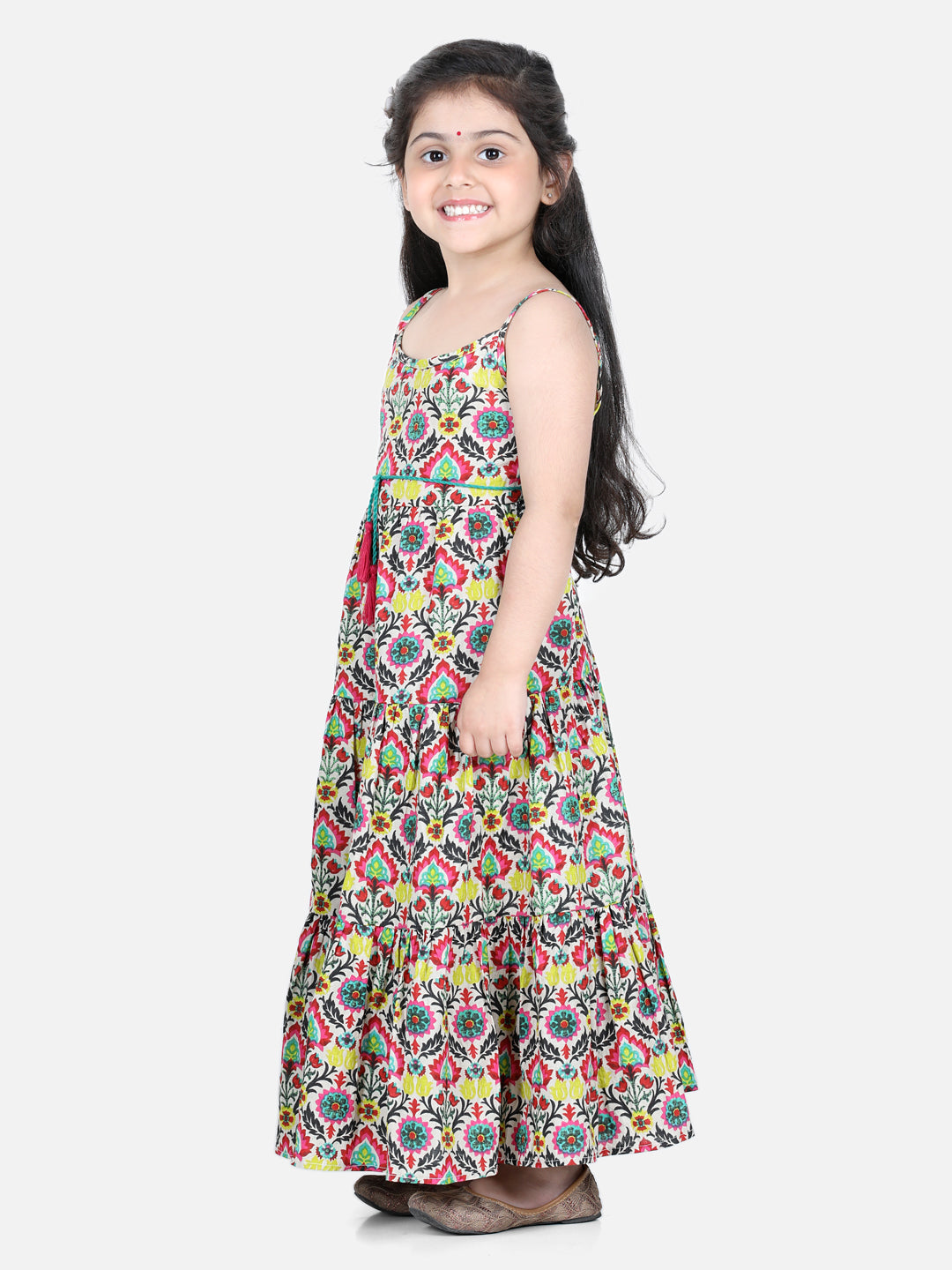 Aww Hunnie Girls’ Jaipuri Print 100% Cotton Ethnic Fit-&-Flare Dress – Festive Green & Pink (2–10 yrs)