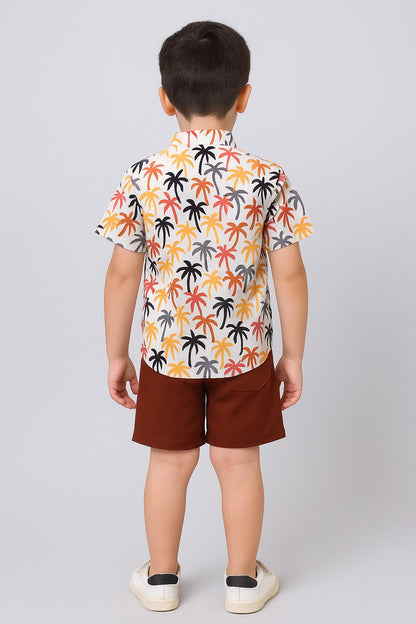 Palm‑Tree Print Cotton Shirt & Shorts Set for Boys | Aww Hunnie