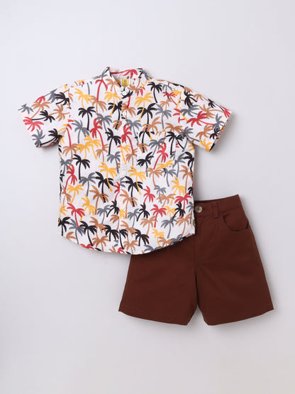 Palm‑Tree Print Cotton Shirt & Shorts Set for Boys | Aww Hunnie