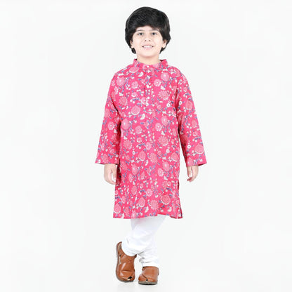 Aww Hunnie Floral Jaipuri Cotton Kurta & Pajama Set – Kids Ethnic Wear