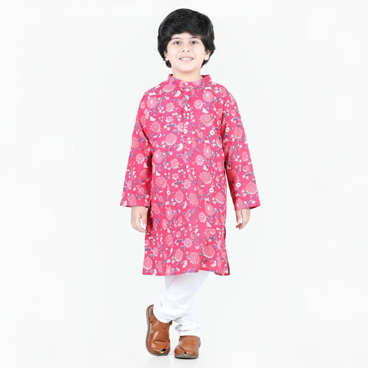 Aww Hunnie Floral Jaipuri Cotton Kurta & Pajama Set – Kids Ethnic Wear